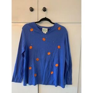 The‎ Quaker Factory Top Medium Blue Long Sleeve Basketball Embroidered